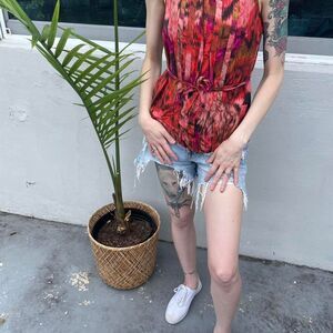 🌅 J.Crew Warm Colors Silk Pleated Tank with Waist Belt - Luxe Elegance! 🌅